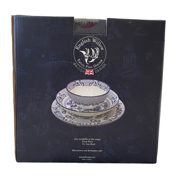 Eaton Fine Dining English Willow 9in Pasta Bowls Blue & White Set of 4 NEW - Picture 12 of 16